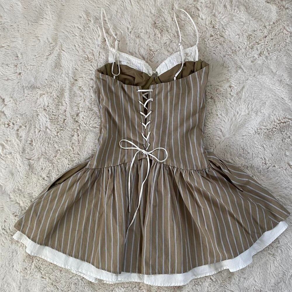Nia Cream and Brown Peasant Striped Mini Dress - Picture 3 of 11